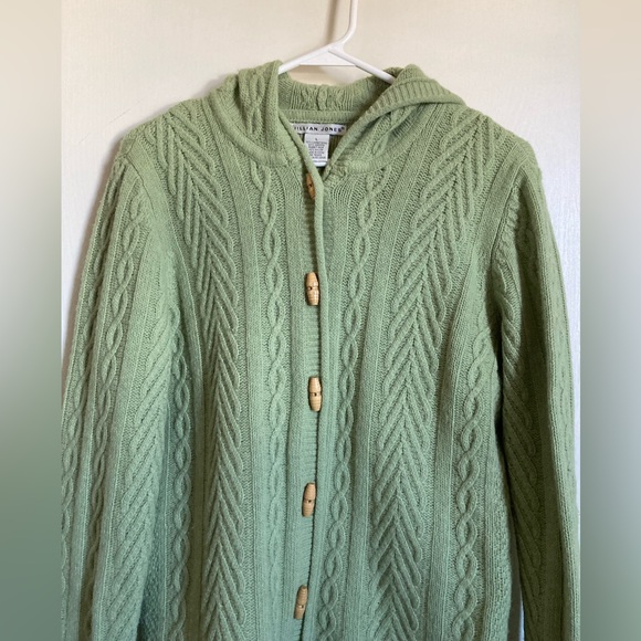 🌞Jillian Jones Lime Green Lambswool Blend Toggle Button Hooded Cardigan #Bl - Picture 5 of 9